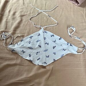 Divided White and Blue Butterfly Halter Top